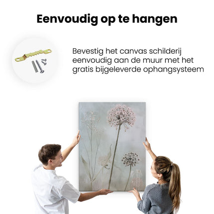 Canvas Schilderij Ophangen Roze Bloemen in een Veld