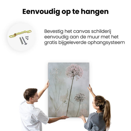 Canvas Schilderij Ophangen Drie Roze Bloemen in een Veld