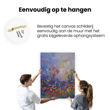 Canvas Schilderij Ophangen Kleurrijke Bloemen in een Veld