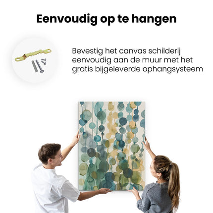 Canvas Schilderij Ophangen Aquarelkunstwerk van Blauwe, Groene en Gele Kralen