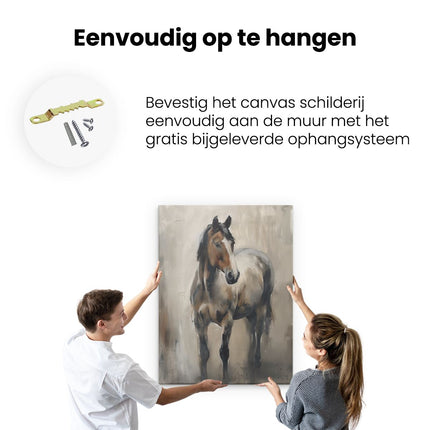 Canvas Schilderij Ophangen Olieverfschilderij van een Paard