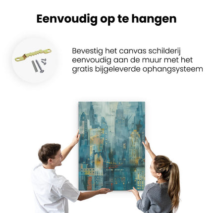 Canvas Schilderij Ophangen Kunstwerk van een Stad bij Nacht