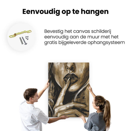 Canvas Schilderij Ophangen Vrouw met haar Vinger op haar Lippen