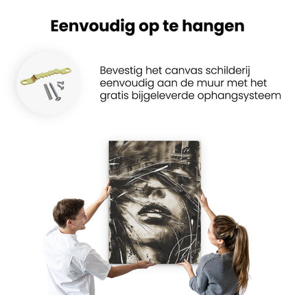 Canvas Schilderij Ophangen Zwart Wit Kunstwerk van het Gezicht van een Vrouw