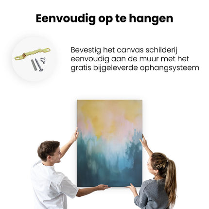 Canvas Schilderij Ophangen Abstract Kunstwerk met Blauwe, Gele en Oranje Kleuren