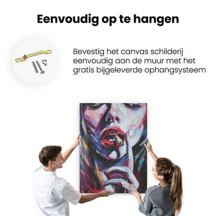 Canvas Schilderij Ophangen Kunstwerk van een Vrouw die een Sigaret Rookt