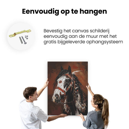 Canvas Schilderij Ophangen Paard met een Veren Hoofdtooi