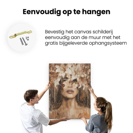 Canvas Schilderij Ophangen Vrouw met Bloemen op haar Hoofd
