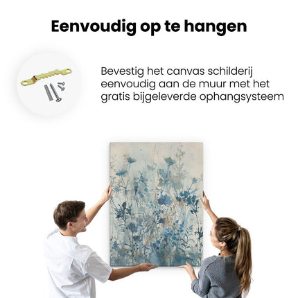 Canvas Schilderij Ophangen Aquarelkunstwerk van Blauwe Bloemen