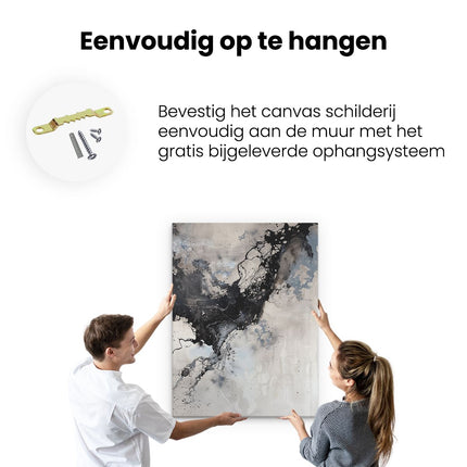 Canvas Schilderij Ophangen Abstract Kunstwerk met Zwarte en Witte Inktspatten