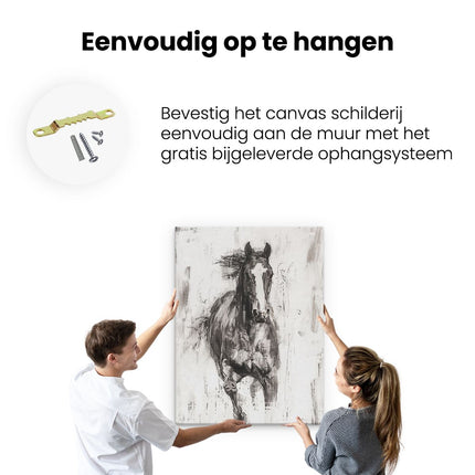 Canvas Schilderij Ophangen Zwart Wit Kunstwerk van een Rennend Paard