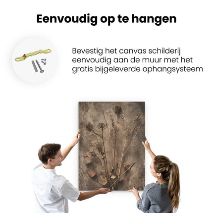 Canvas Schilderij Ophangen Bosje Gedroogde Bloemen in een Vaas