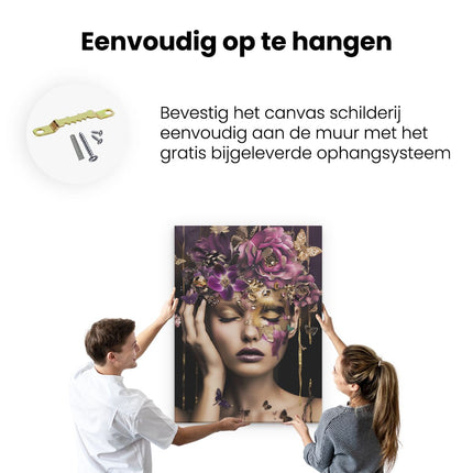 Canvas Schilderij Ophangen Vrouw met Bloemen op haar Hoofd