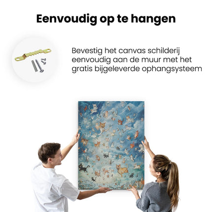 Canvas Schilderij Ophangen Kunstwerk van Katten die in de Lucht Vliegen