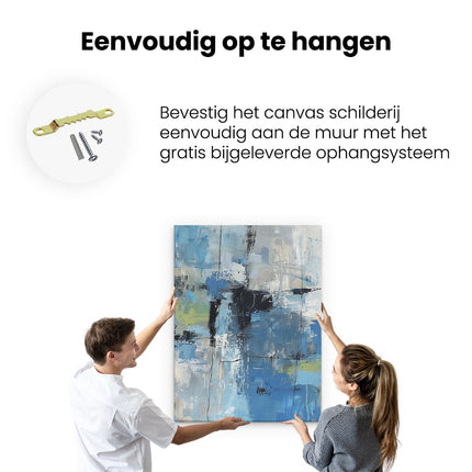 Canvas Schilderij Ophangen Abstract Kunstwerk met Blauwe, Grijze en Witte Kleuren