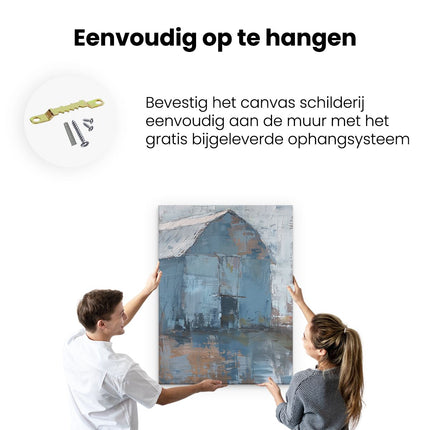 Canvas Schilderij Ophangen Kunstwerk van een Blauwe Schuur