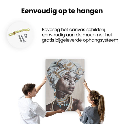 Canvas Schilderij Ophangen Afrikaanse Vrouw die een Tulband Draagt