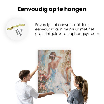 Canvas Schilderij Ophangen Kunstwerk van een Vrouw in een Blauwe Jurk