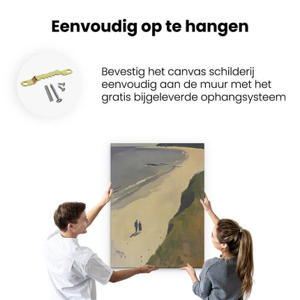 Canvas Schilderij Ophangen Twee Mensen Lopen op een Strand