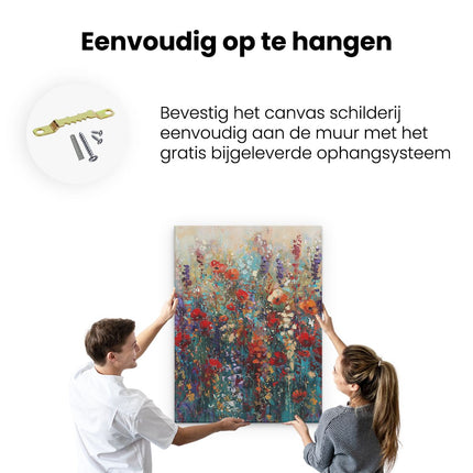 Canvas Schilderij Ophangen Kunstwerk van Bloemen in een Veld