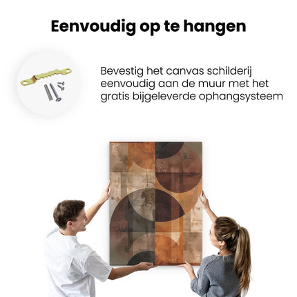 Canvas Schilderij Ophangen Abstract Kunstwerk met Bruine, Zwarte en Witte Vormen