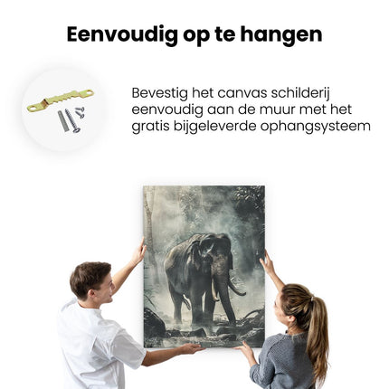 Canvas Schilderij Ophangen Grote Olifant die door een Bos loopt