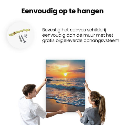 Canvas Schilderij Ophangen Zonsondergang op een Strand