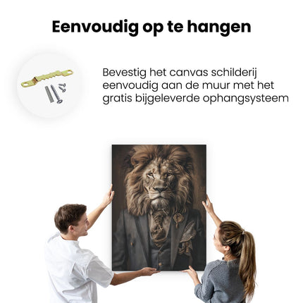 Canvas Schilderij Ophangen Leeuw in een Pak