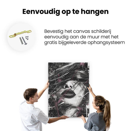 Canvas Schilderij Ophangen Zwart Wit Kunstwerk van het Gezicht van een Vrouw