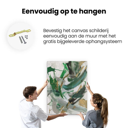 Canvas Schilderij Ophangen Abstract Kunstwerk met Groene en Gouden Verf