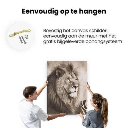 Canvas Schilderij Ophangen Leeuw en een Zebra