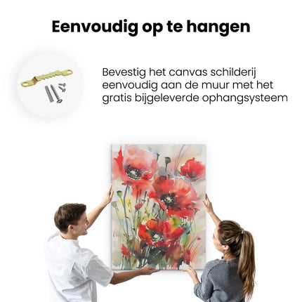 Canvas Schilderij Ophangen Aquarelkunstwerk van Rode Klaprozen