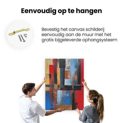 Canvas Schilderij Ophangen Abstract Kunstwerk met Rode, Blauwe en Gele Kleuren