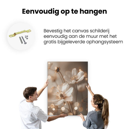 Canvas Schilderij Ophangen Witte Bloemen met Bokehlichten