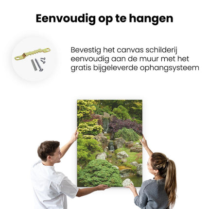 Canvas Schilderij Ophangen Waterval door Rijke Begroeiing