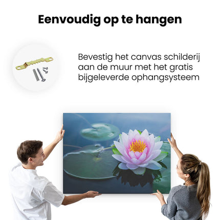 Canvas Schilderij Ophangen Roze Lotusbloem Met Waterlelies 