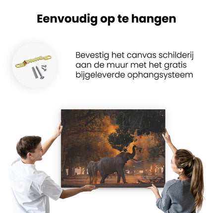 Canvas Schilderij Ophangen Twee Olifanten In Het Bos