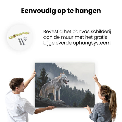 Canvas Schilderij Ophangen Grijze Wolf In De Bossen 