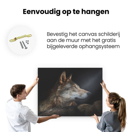 Canvas Schilderij Ophangen Wolvenkop Met Een Zonnestraal - Wolf
