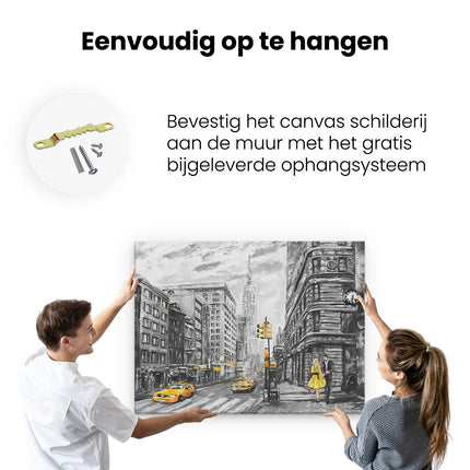 Canvas Schilderij Ophangen Geschilderde New York Tekening - Zwart Wit