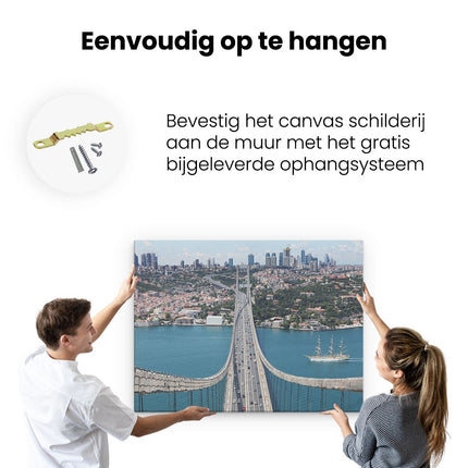 Canvas Schilderij Ophangen Istanbul Bosporus Brug Vanaf Boven