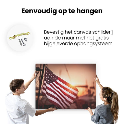 Canvas Schilderij Ophangen Amerikaanse Vlag - Verenigde Staten