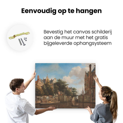 Canvas Schilderij Ophangen Amsterdams Stadsgezicht met Huizen aan de Herengracht - Jan van der Heyden