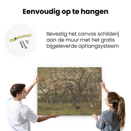 Canvas Schilderij Ophangen Bloeiende Bomen in een Boomgaard - Geo Poggenbeek
