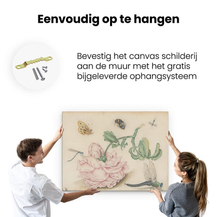 Canvas Schilderij Ophangen Een Roos en Vijf Insecten - Christoffel van den Berghe