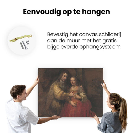 Canvas Schilderij Ophangen Het Joodse Bruidje - Isaak en Rebekka - Rembrandt van Rijn