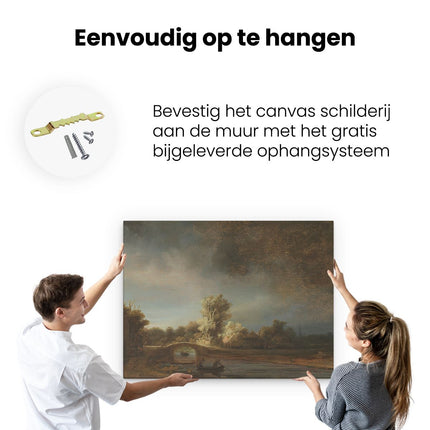 Canvas Schilderij Ophangen Landschap met Stenen Brug - Rembrandt van Rijn