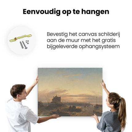 Canvas Schilderij Ophangen Winter op het IJ voor Amsterdam - Charles Leickert