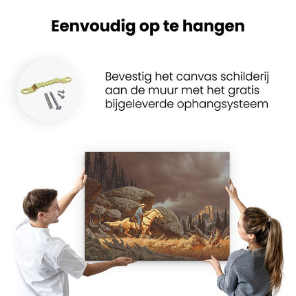 Canvas Schilderij Ophangen Cowboy op zijn Paard