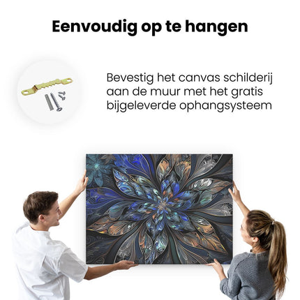 Canvas Schilderij Ophangen Blauwe Bloem met veel Detail